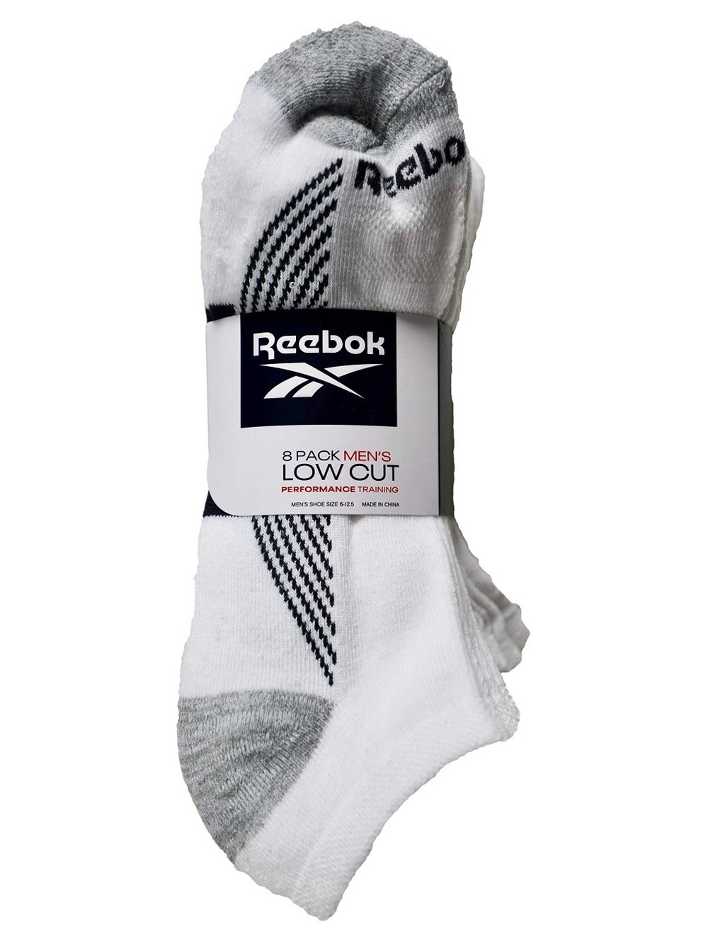 Reebok Men's Low-Cut Athletic Socks - White & Gray (8 Pack) NWT